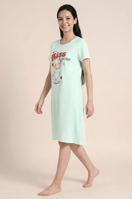 Zivame Farm Lore Knit Cotton Knee Length Nightdress - Honey Dew — image 2